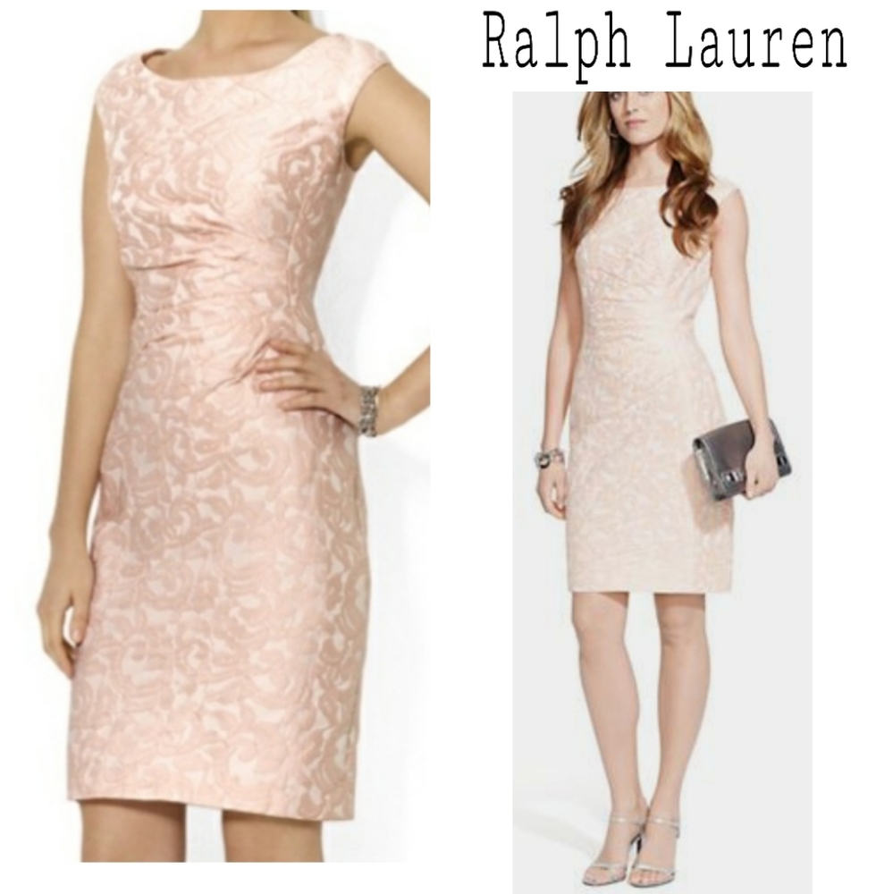 Ralph Lauren Blush Jacquard Cap-Sleeve Midi Dress